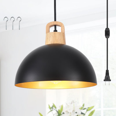 Karinne 1 - Light 11.81" Modern Single Metal Dome Pendant with Plug-In Switch for Kitchen Island Dining Room Entryway
