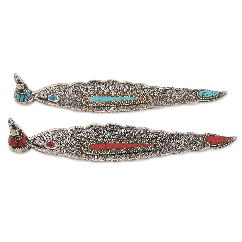 Novica Handmade Ganeshas Glory Aluminum Incense Holders (Pair)
