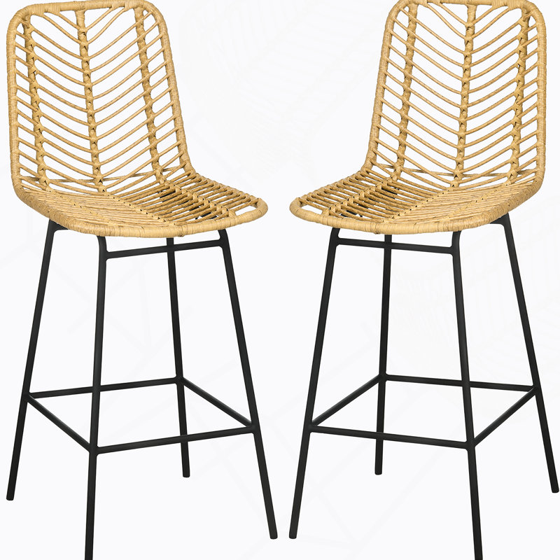 Ensemble de 2 tabourets de bar en rotin de 26 po de hauteur avec comptoir et dossier en osier respirant Boho