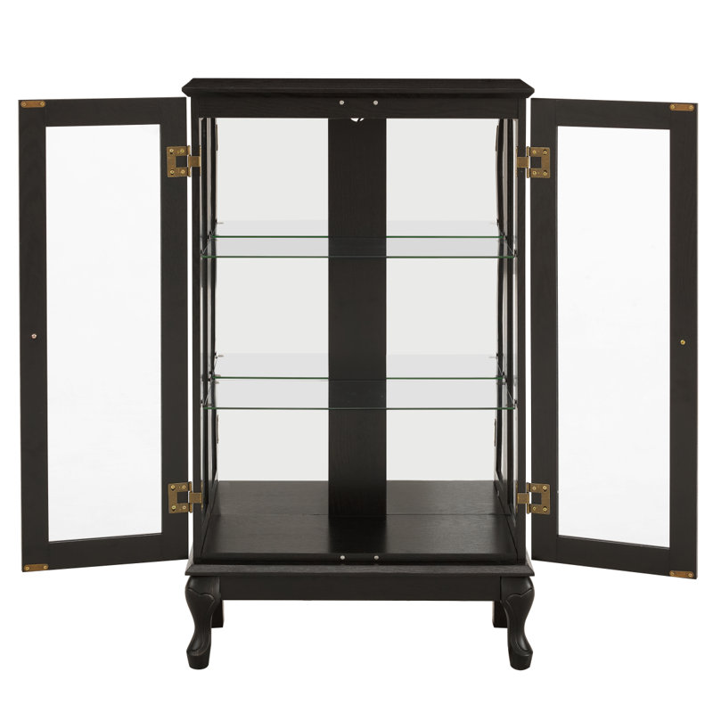 Vitrine avec portes en verre trempé, vitrine éclairée avec panneau arrière en miroir et tablettes réglables parfaites pour la maison ou le bureau (ampoule incluse) - Noir