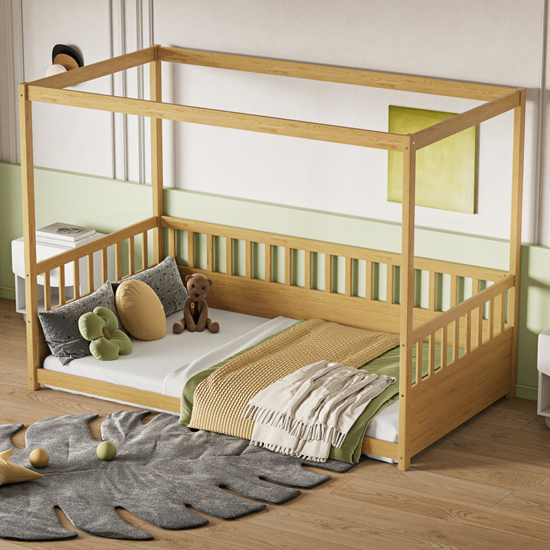 Wood Canopy Bed Frame, Natural, Twin