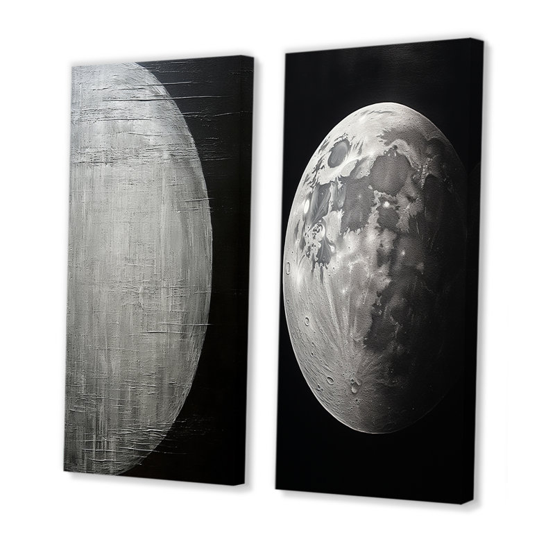 Ensemble de 2 décorations murales noires argentées Moon Solitude, H 28 po x l 25 po, Toile tendue