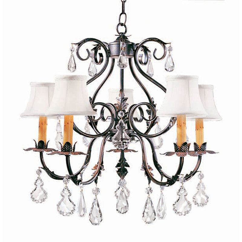 Lustre empire 5 lumières Chantilly, Tabac doré, Parchemin blanc
