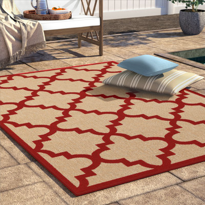 Tapis intérieur / extérieur sable / cerise tissé à la machine Laub