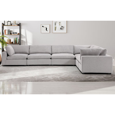 6-Piece Modern Minimalist Soft-Upholstered Sectional With Pillow Back