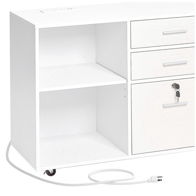 Classeur mobile 3 tiroirs en bois avec bande lumineuse blanc