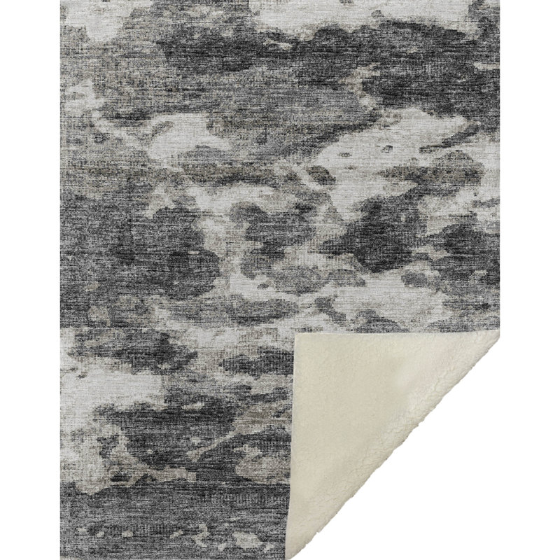 Addison Machine Washable Sherpa Soft Throw Blanket, Black Abstract