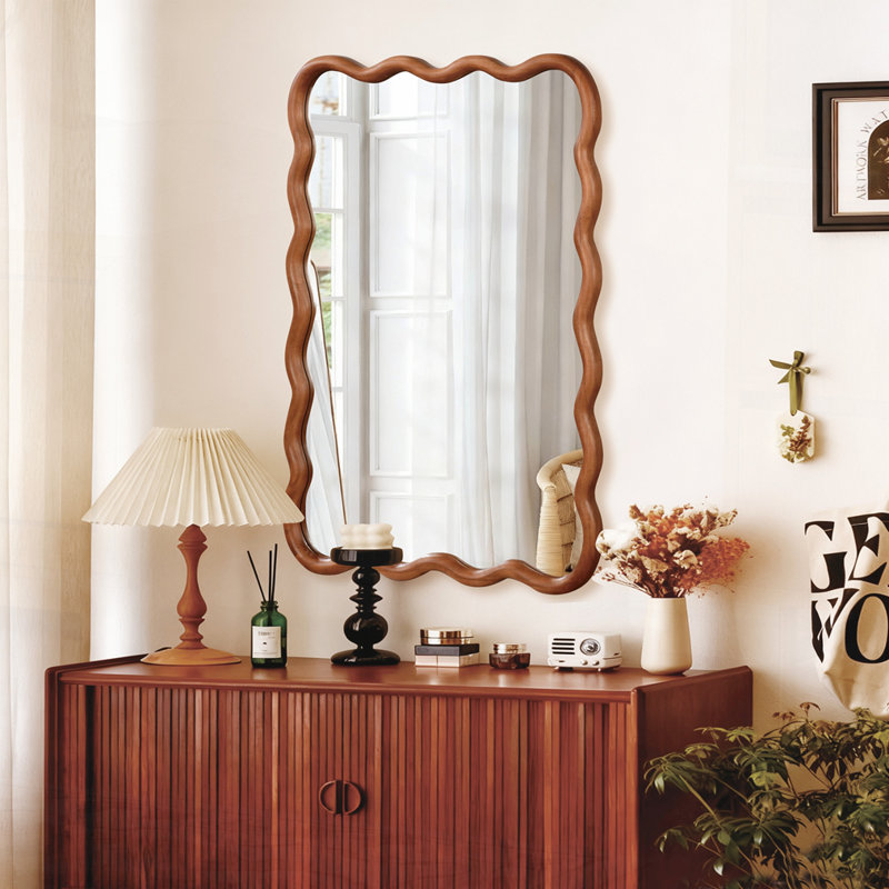 Miroir décoratif Wavy, Brun jaune, 30 po x 1,18 po