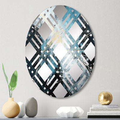 Miroir décoratif à carreaux noir et bleu orage - MIR115028-Ovale