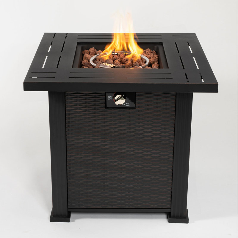 28" Propane Gas Fire Pit Table, 50000 BTU Square Steel Fire Pit For Outside Patio Deck Garden Backyard-Black