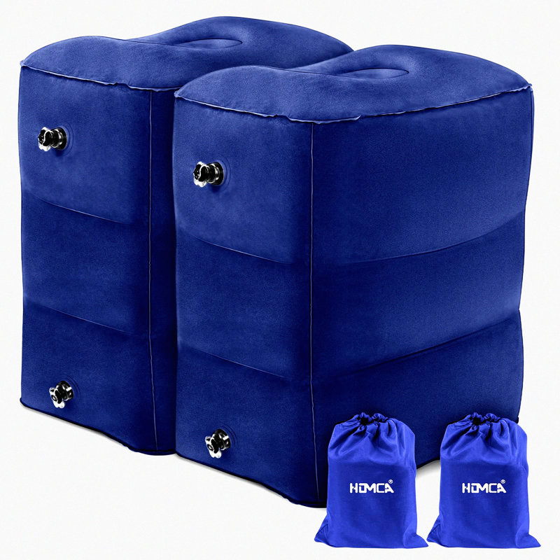 Adjustable Air Leg Rest - Inflatable Travel Foot Pillow for Toddlers & Adults | Fast Inflate Airplane Bed | Portable Footrest for Office, Train, Car, Home | Blue Leg Support Pillow