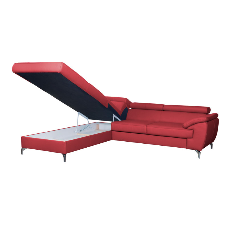 Brookhurst Leather Corner Sofabed, Red, Left Hand Facing