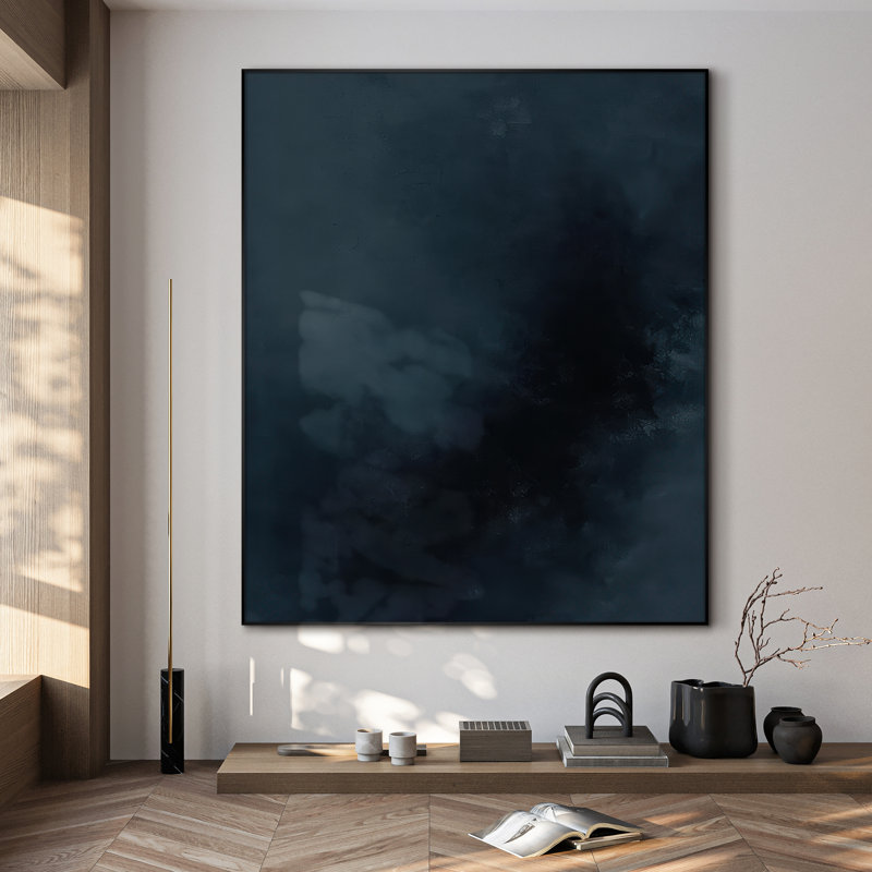 Très grande reproduction d'art sur toile - Art abstrait bleu marine et noir foncé, art contemporain, décor pour le salon ou la chambre à coucher - «Assemblage requis du cadre (cadre non fini)»