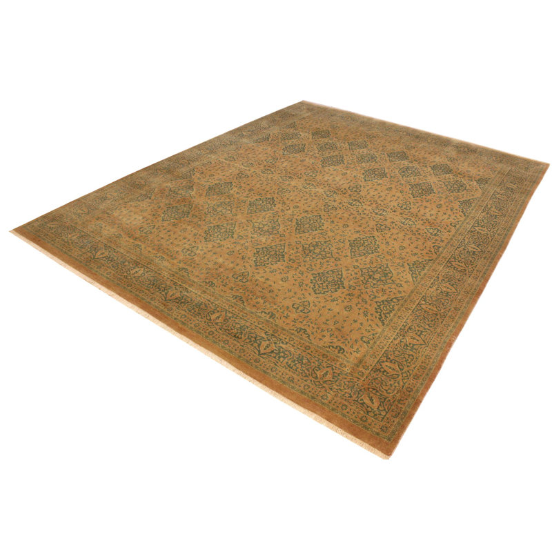 Tapis brun / vert en laine noué à la main à motif oriental 9 pi x 11 pi 6 po Roby