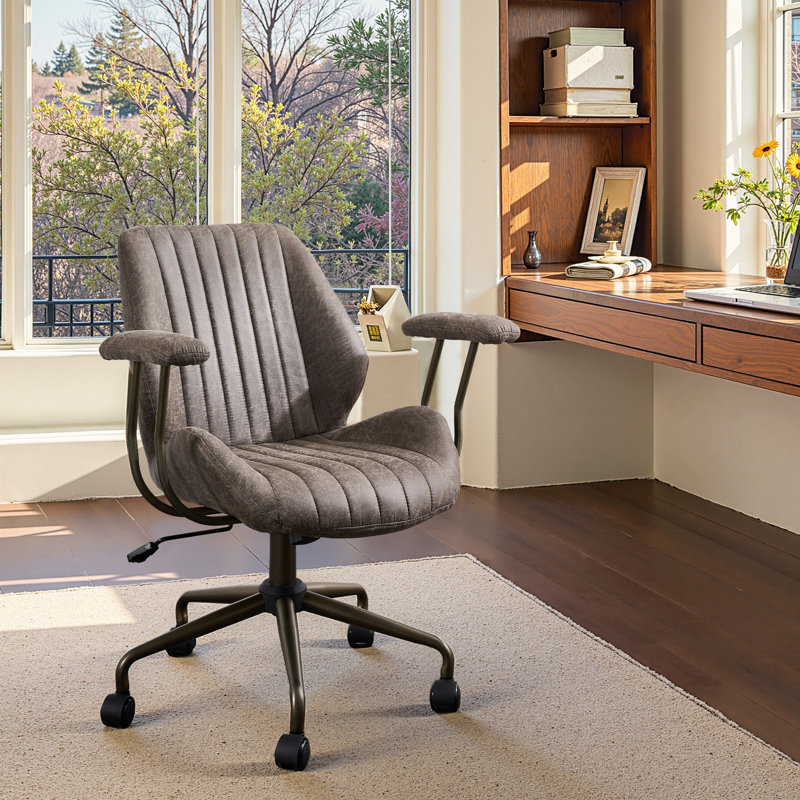 Chaise de bureau pivotante ergonomique Albaugh avec vérin à gaz réglable, Gris