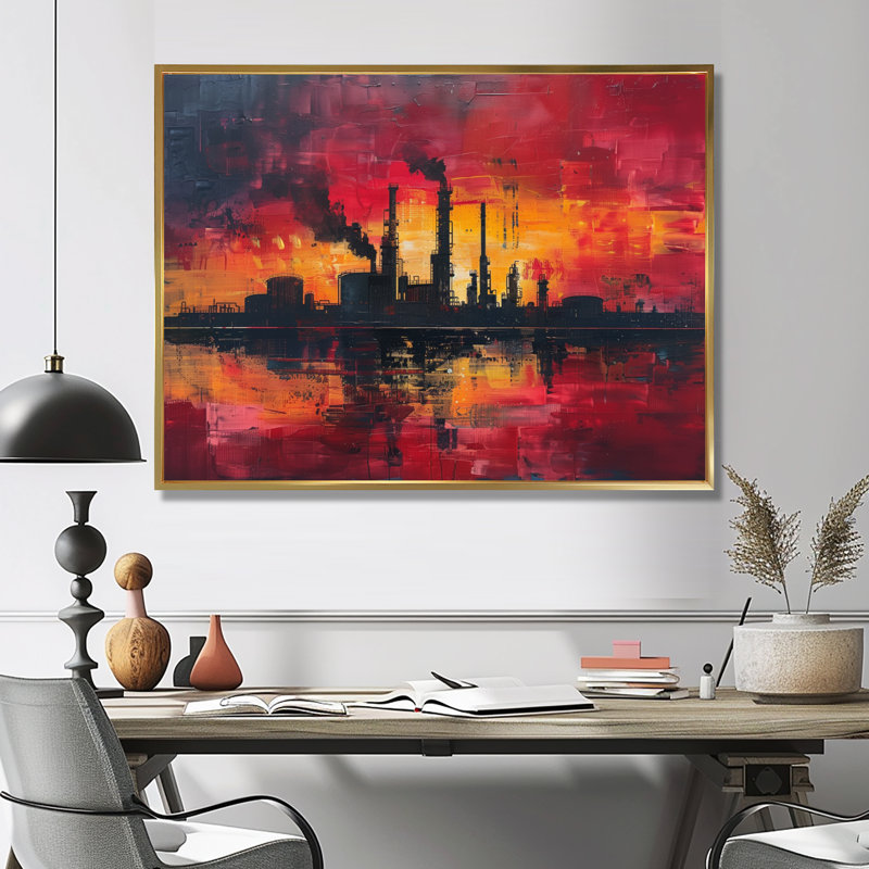 Jaune, rouge, production, pionniers, usines, usines, art mural, salon, Toile avec cadre flottant or