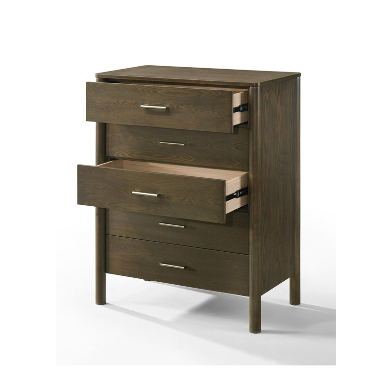 Commode haute 5 tiroirs Cid Caro, bois d'hévéa brun wengé