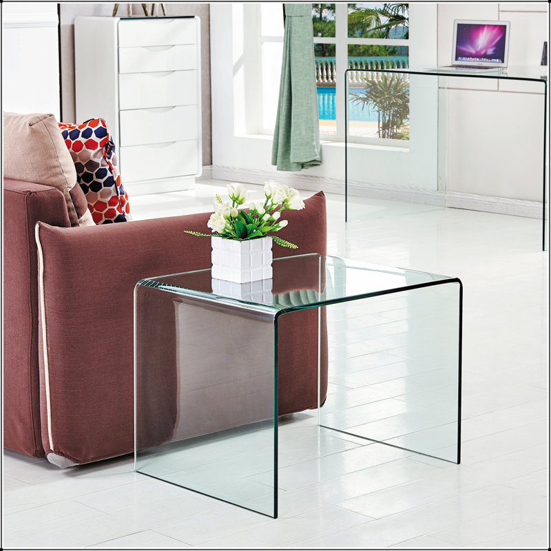 Transparent End Table,Tempered Clear Bent Glass SideTable