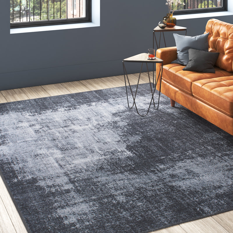 Priebe Machine Washable Abstract Black/Gray Flatweave Area Rug, Rectangle 7'6" x 9'6"