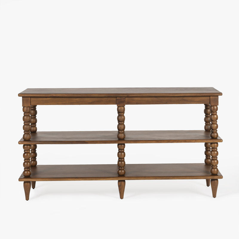 Isabel Traditional Solid Wood Wide Bookcase Spindle Side Panels and Multiple Open Shelves for Living Room Office, Brown