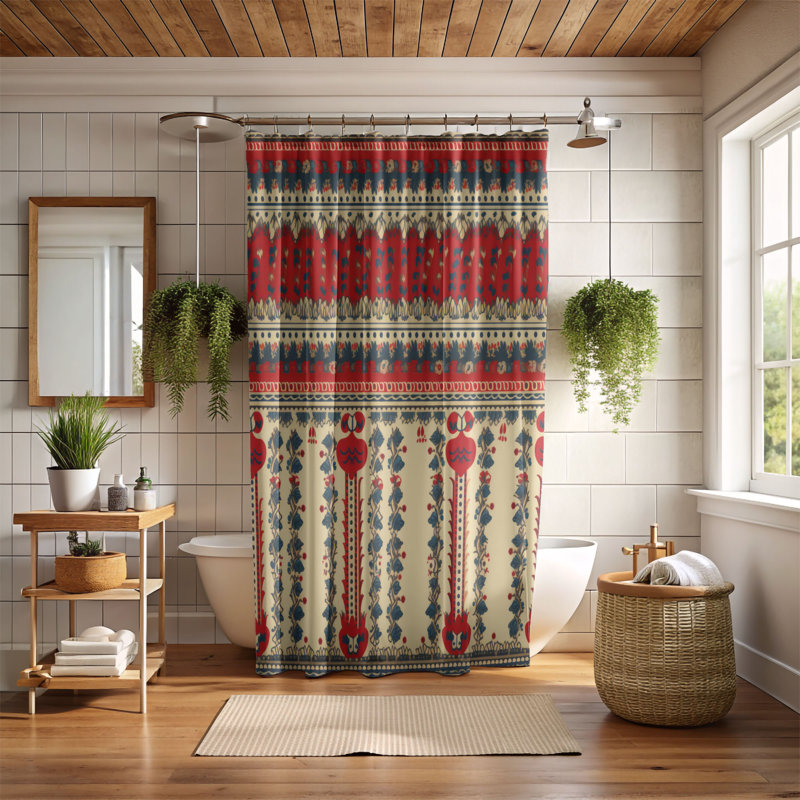 Boho Grid - Premium Shower Curtain, 74"H x 71"W