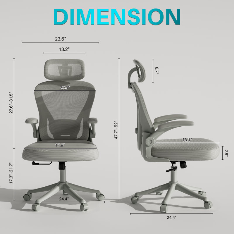 Gelbert Ergonomic Mesh Office Chair Task Chair with Headrest, Home Office Desk Chair, Gray