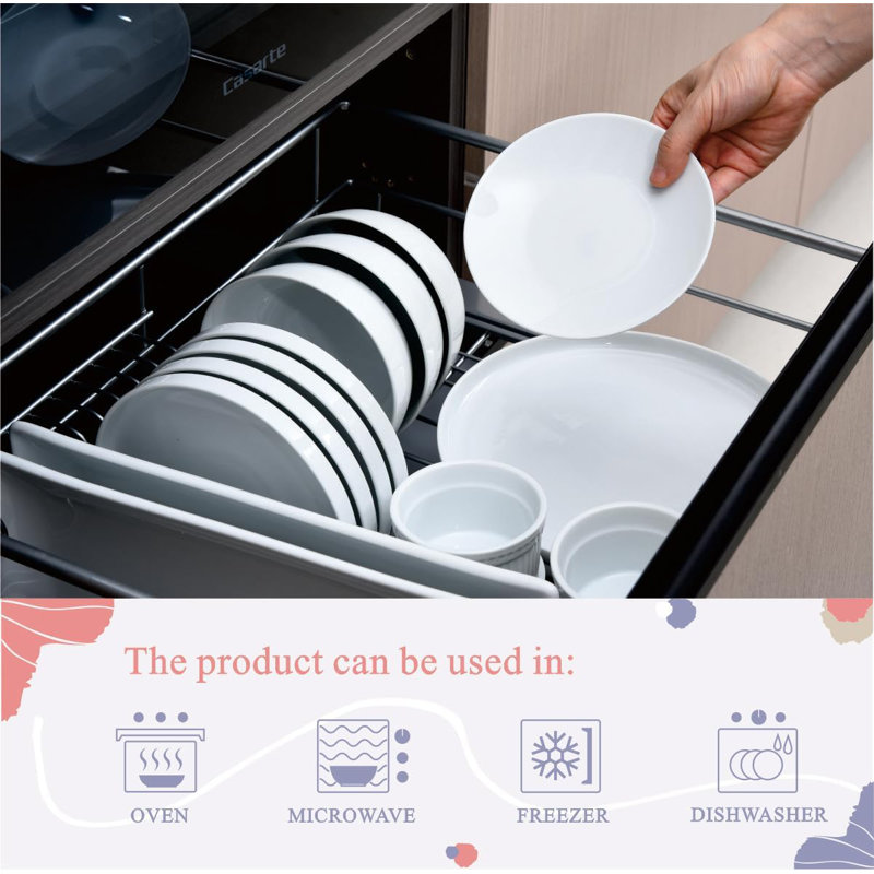White Porcelain 7-Inch Stackable Dessert Plates, Set of 6