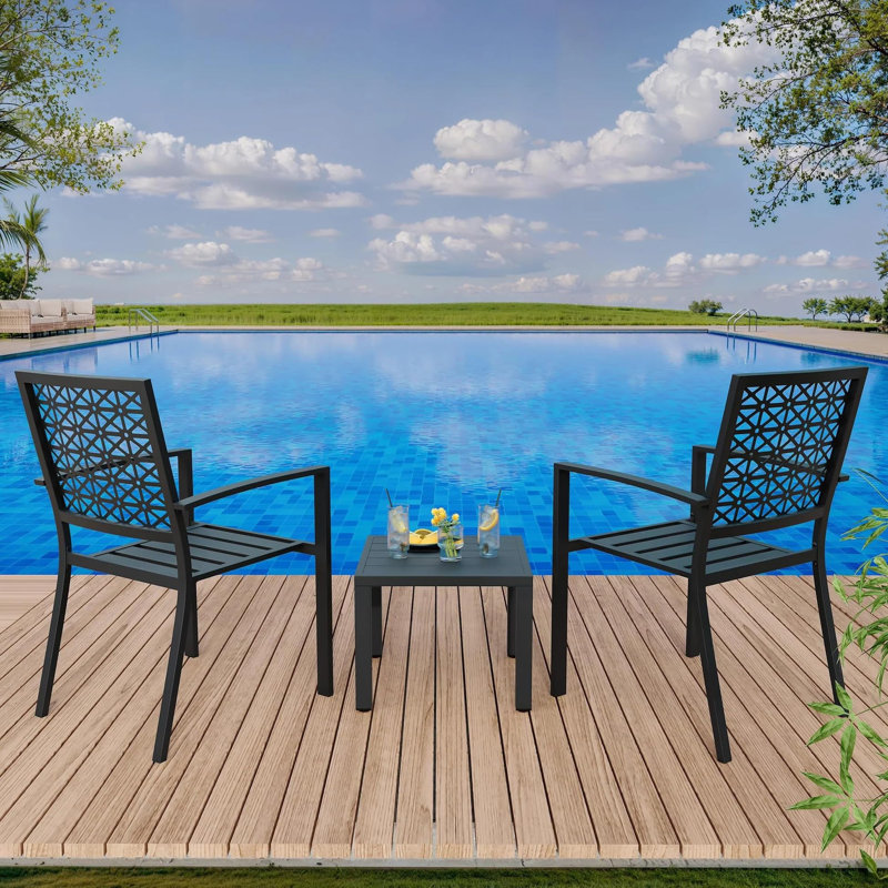 3-Piece Steel Outdoor Bistro Set with Stackable 2 Chairs & Table | Compact Patio Dining Set for Balcony, Garden & Deck – Weather-Resistant