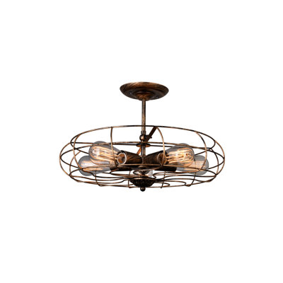 5 Light Flush Mount – Industrial Style Ceiling Light in Antique Copper Finish for Hallways or Dining Room