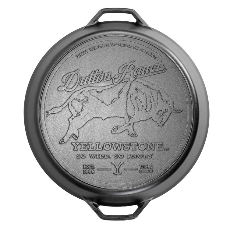 https://assets.wfcdn.com/im/84264208/resize-h755-w755%5Ecompr-r85/2445/244515828/Yellowstone+17+Inch+Dual+Handle+Skillet+w%2FBull.jpg