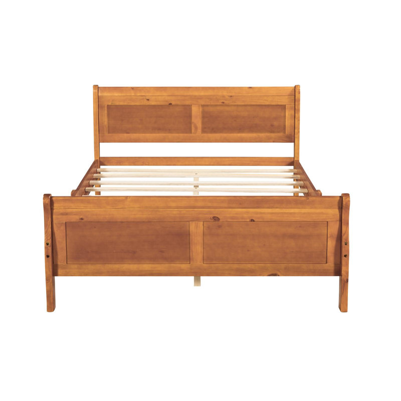 Lit plateforme en bois avec tête de lit et lattes en bois, Double, Chêne
