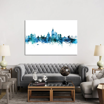 Mobile Alabama Skyline Blue Teal by Michael Tompsett - 1 Piece Wrapped Canvas Wall Art