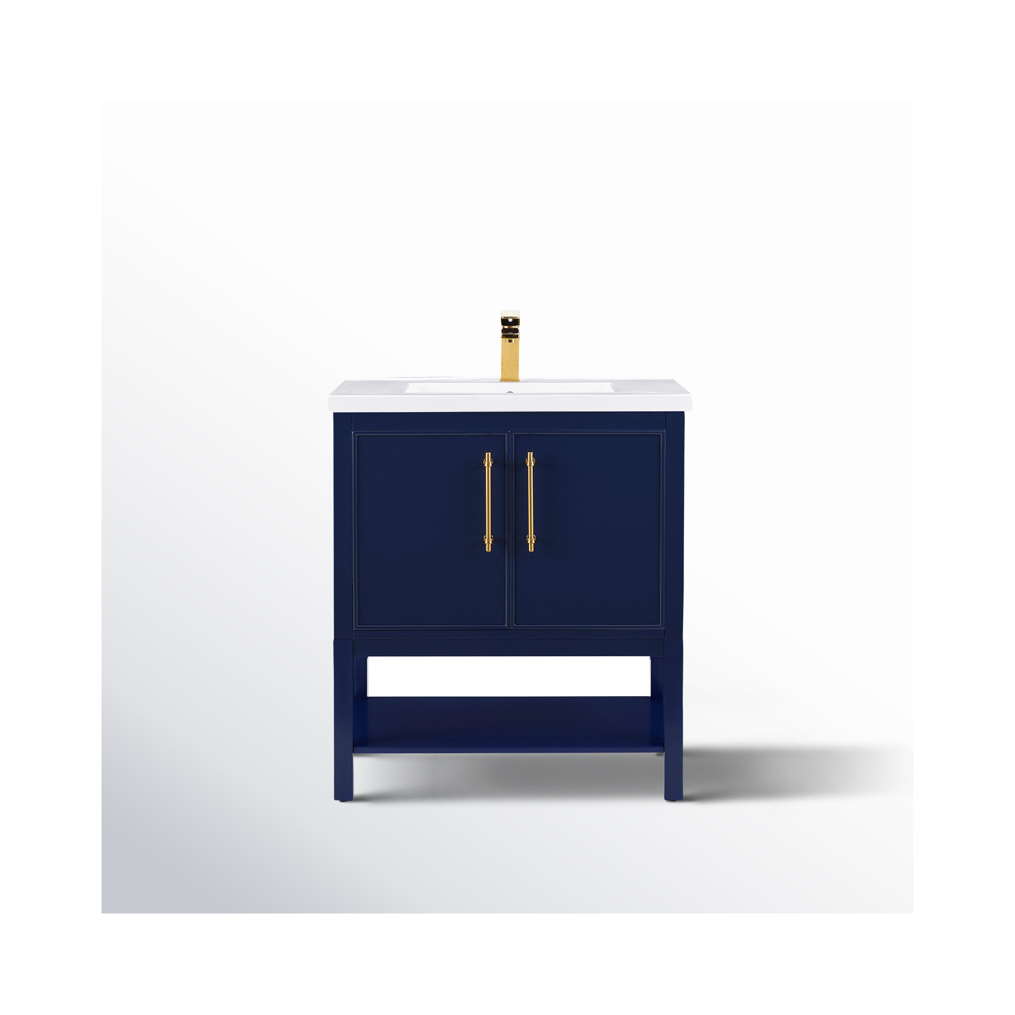 Jewell 30'' Single Bathroom Vanity, Navy Blue/Antique Brass