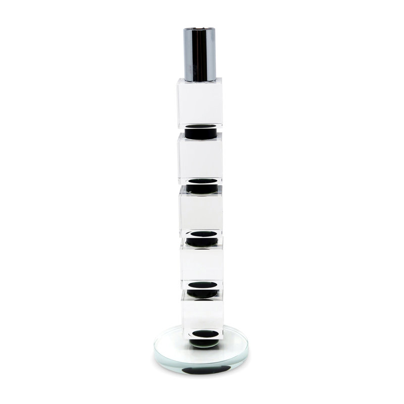 Crystal Candlestick Block Design Tall, 10.5'' H x 3'' W x 3'' D