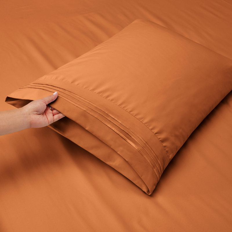 Microfiber Sheet Set, Orange Rust, Full Sheet Set + 1 Fitted Sheet + 4 Pillowcases