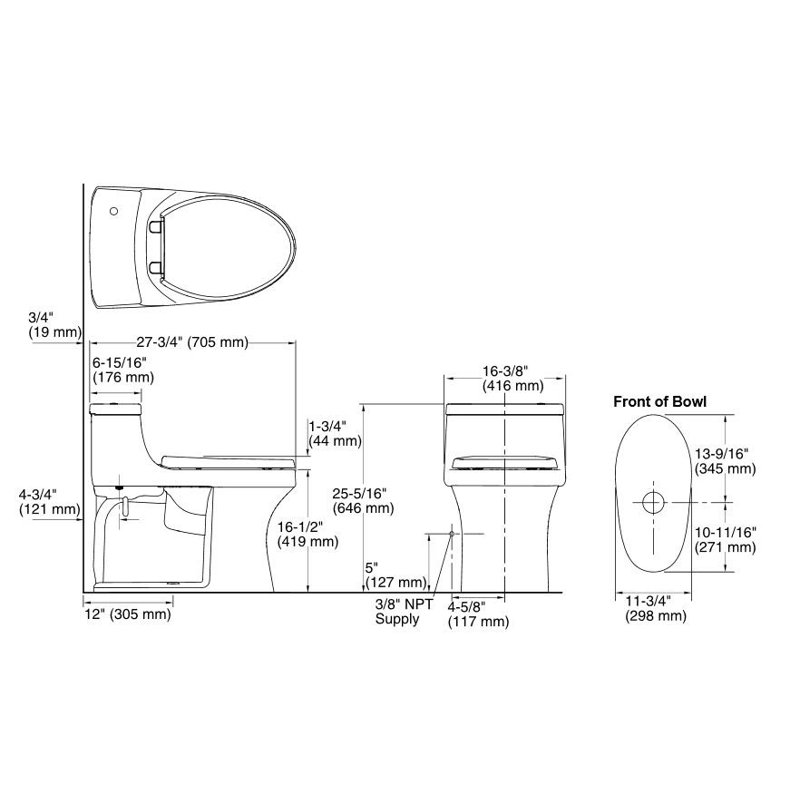San Souci® Impressions Souci Comfort Height One Piece Compact Elongated Touchless Toilet with Aquapiston Flushing Technology