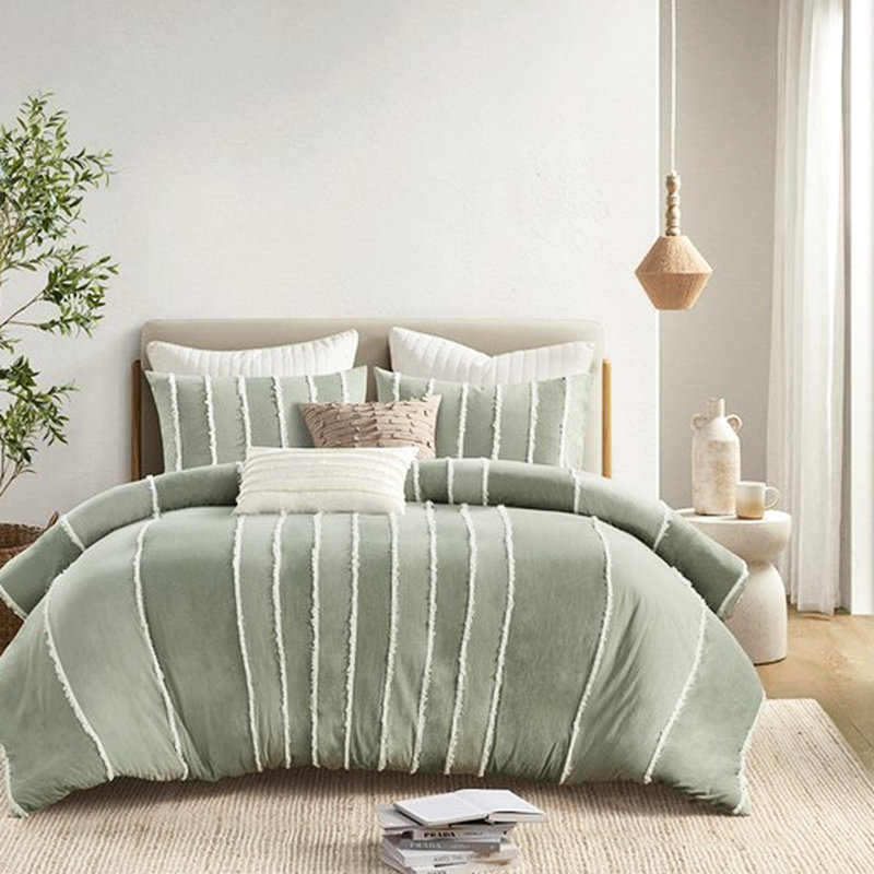 Housse de couette en coton très grand / très grand avec motif à rayures alternées en motif