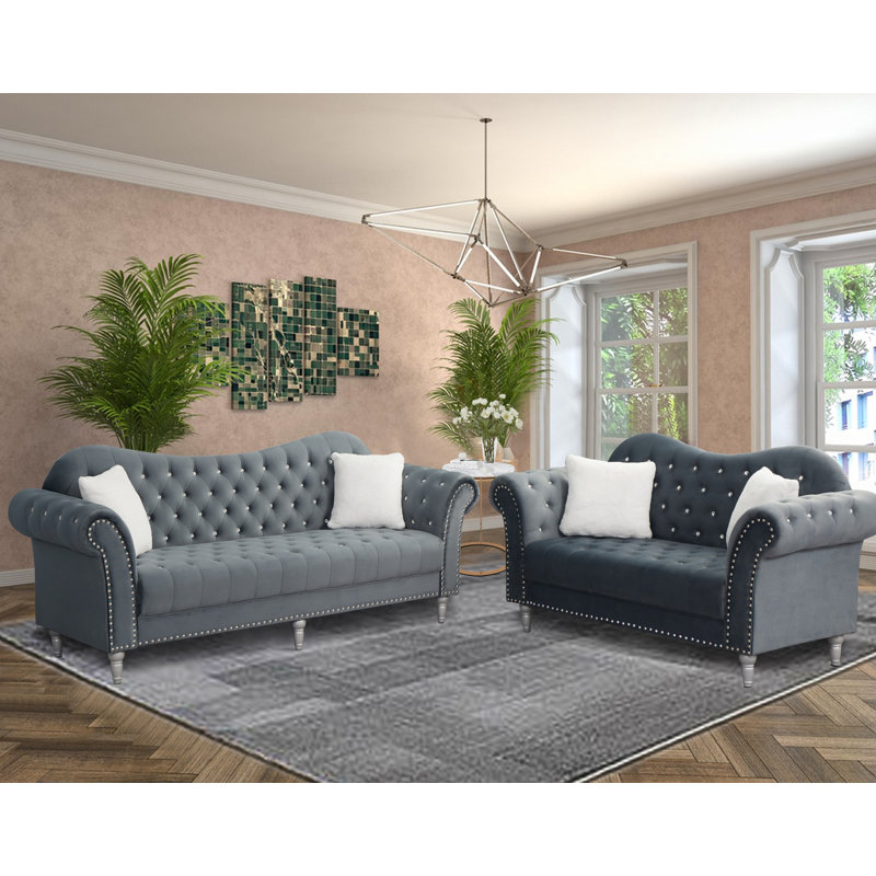 2 - Piece Velvet Living Room Set, Gray