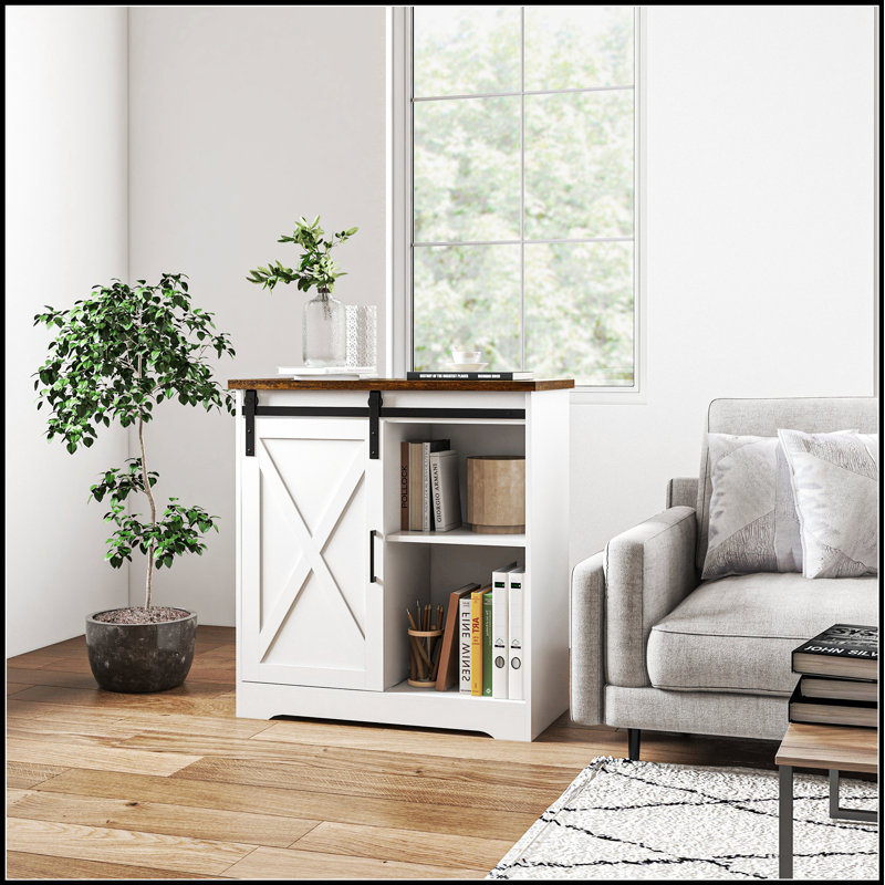 Farmhouse Accent Cabinet with Sliding Barn Door and Adjustable Shelves, Perfect for Stylish Home Organization.