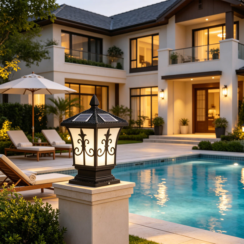 Black Solar & Hardwired Dual-Use Post Light, 4-Color Led, Ip65 Waterproof, With Remote Control, For Outdoor Gate & Patio