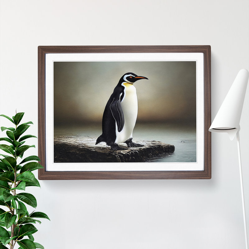 Lone Penguin - Single Picture Frame Print, 34cm H x 46cm W, Brown