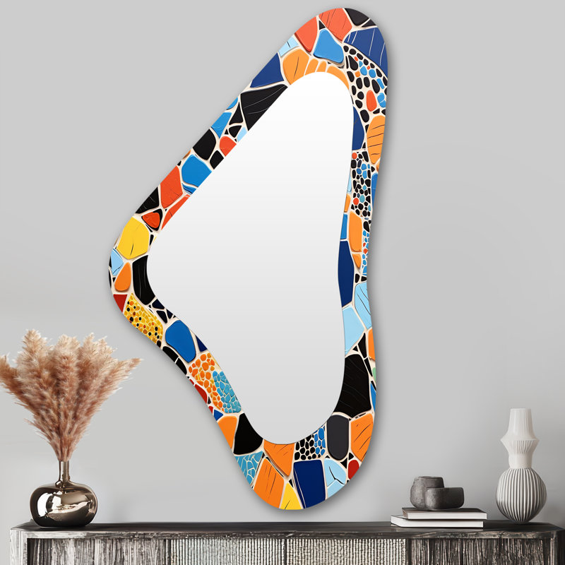 Orange Blue Colour Tiles - Abstract Tile Asymmetrical Shapes - Modern Large Wall Mirror