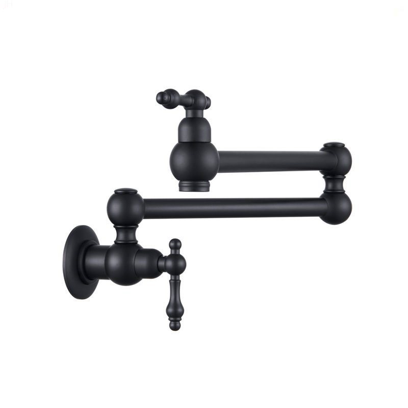 Wall Mount Folding Kitchen Pot Filler Faucet, Matte Black