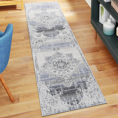 Tapis crème / bleu / médaillon