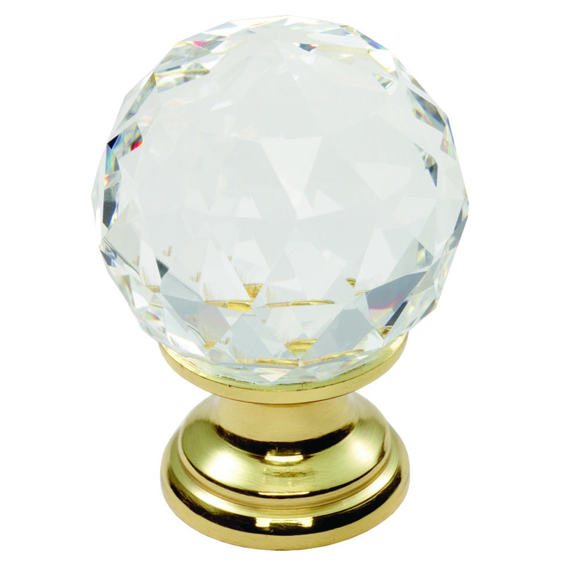 CRYSTAL FACETED KNOB With FINISHED BASE 35Mm, Polished Brass, 4.9cm H x 3.5cm W x 3.5cm D