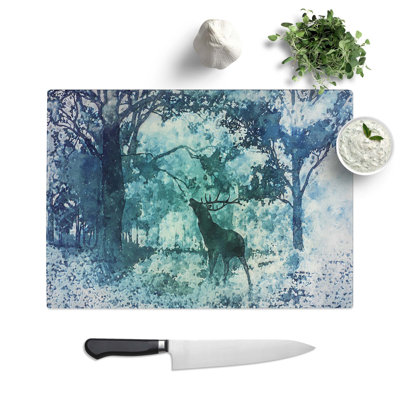 Tempered Glass Deer Stag in a Forest Chopping Board