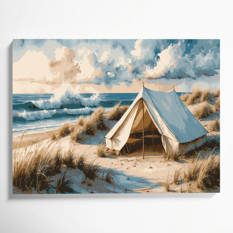 Art mural sur toile beige "Coastal Beach Camp", H 24 po x l 36 po