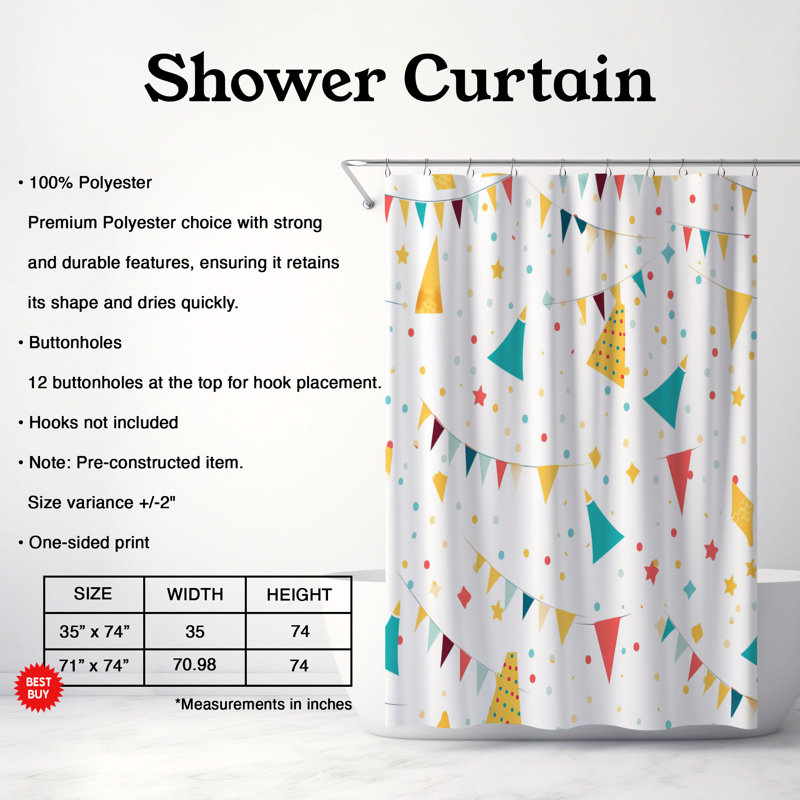 Party Happiness - Rideau de douche Premium, H 74 po x l 71 po