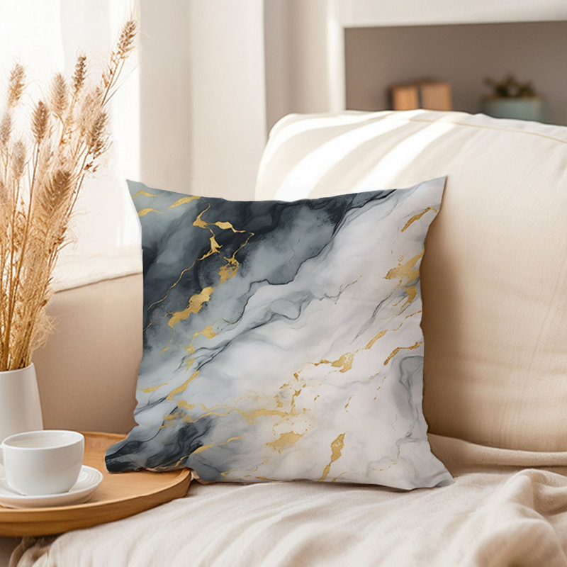 Abstract Gray & Gold Marble Geode Modern, 20"H x 20"W