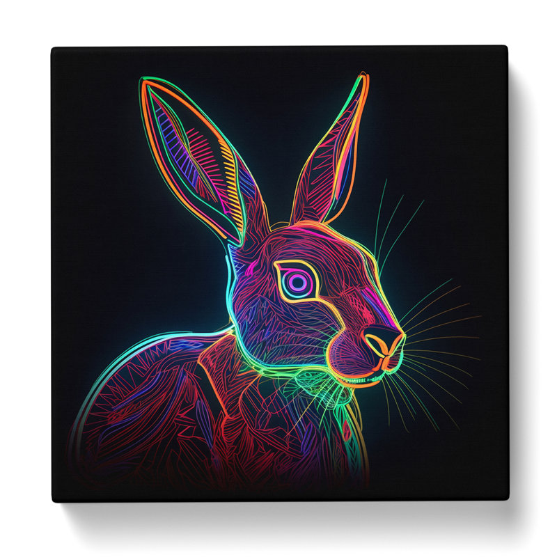 Hare Neon No.1 - Wrapped Canvas, 50cm H x 50cm W x 3cm D